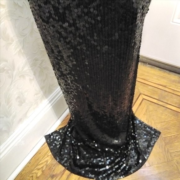 ADRIANNA PAPELL Black Sequin Evening Gown Dress - Picture 12 of 17